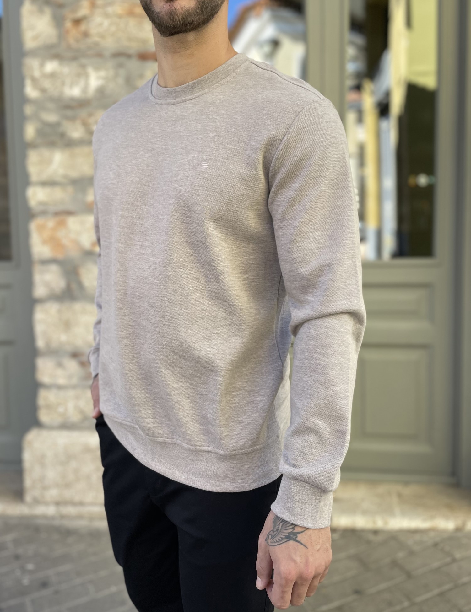 Ανδρική μπεζ πικέ μακρυμάνικη μπλούζα 4403B φωτογραφία